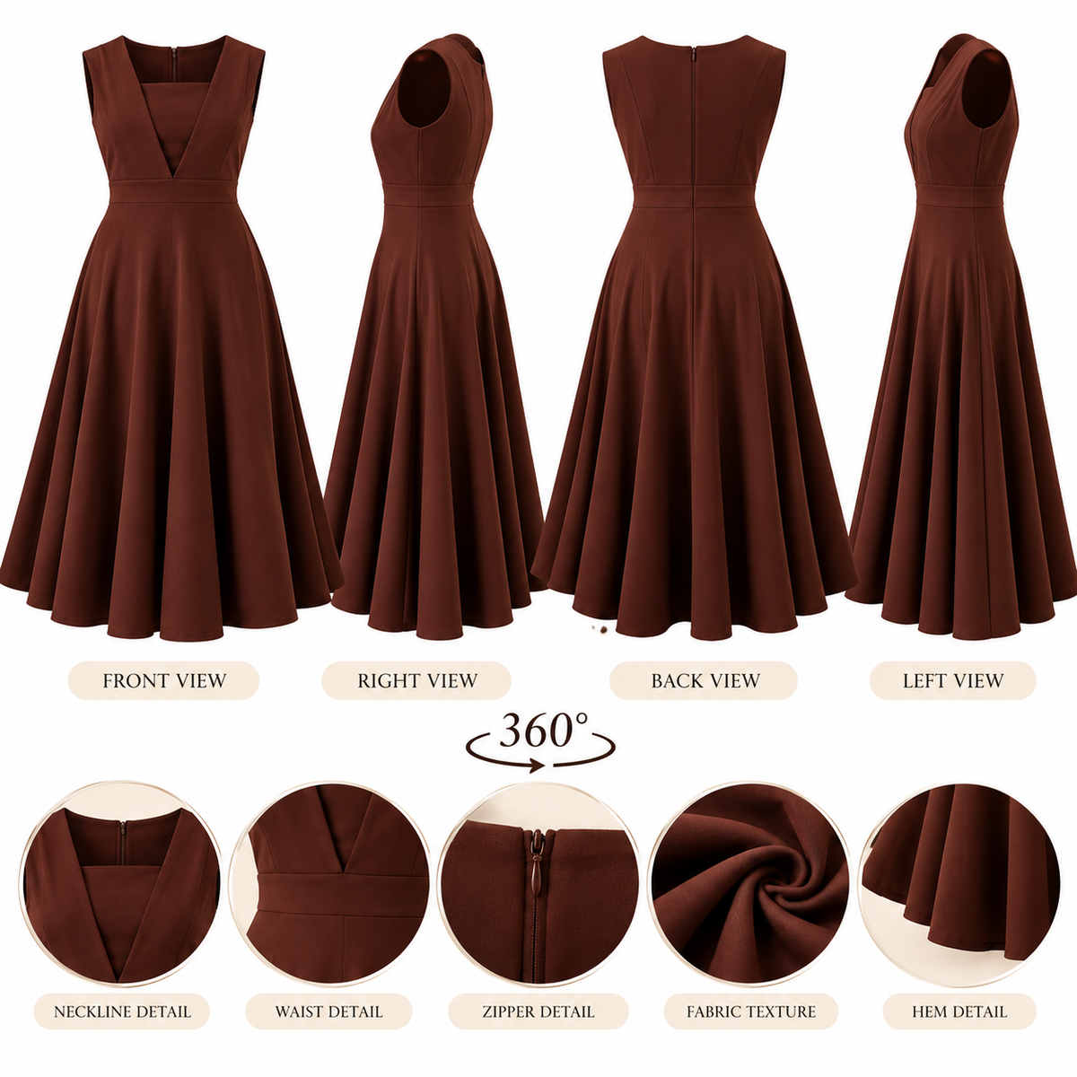 Women's 220 GSM Lycra Fit & Flare Midi Dress – Sleeveless Stretchable A-Line One Piece