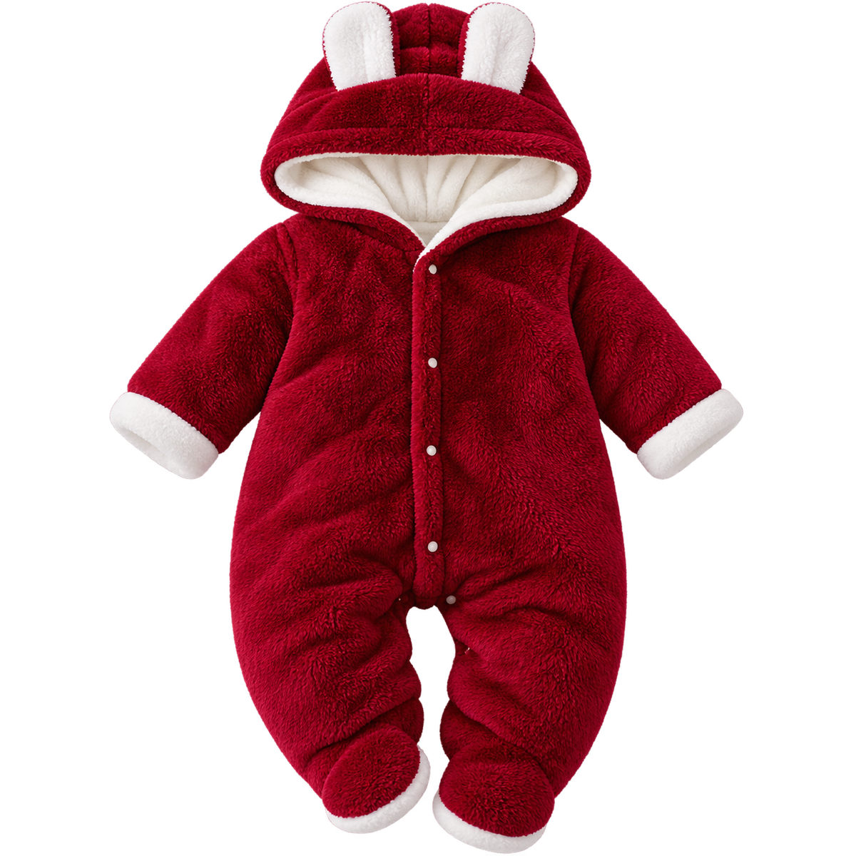 Unisex Baby Panda Style Reversible Flannel Hooded Romper – Beige Fleece Winter Jumpsuit